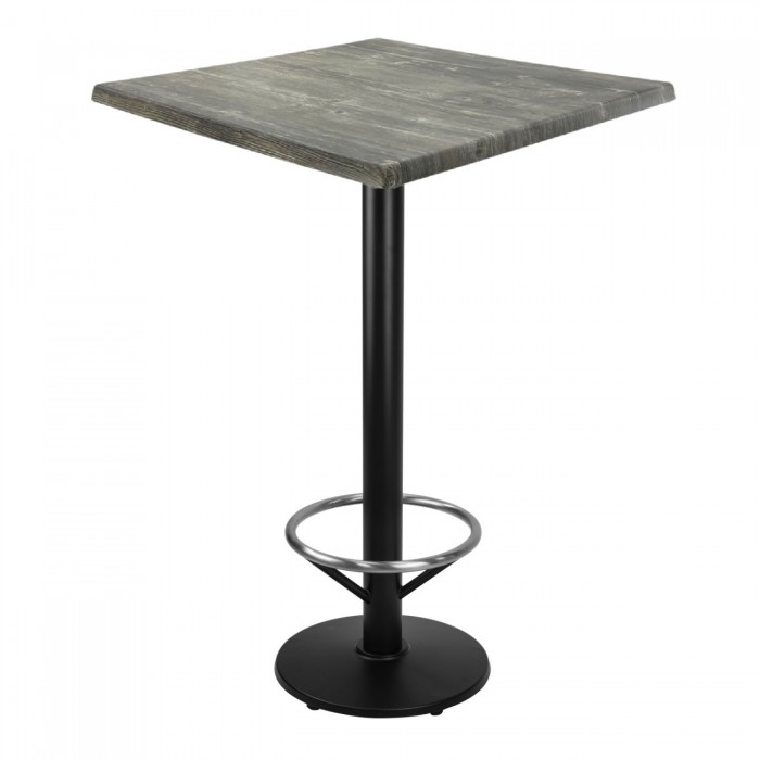 Masa inalta bar patrata 70x70xh112cm Raki Olp Pine blat werzalit si picior metalic negru cu suport picioare 43xh110cm