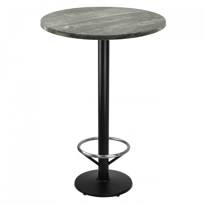 Masa inalta bar rotunda 60xh112cm Raki Olp Pine blat werzalit si picior metalic negru cu suport picioare 43xh110cm
