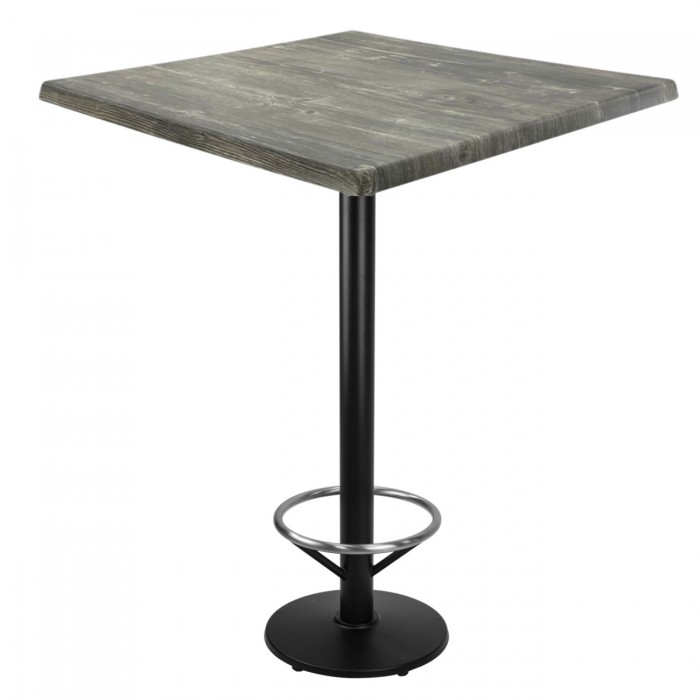 Masa patrata inalta bar 80x80xh112cm Raki Olp Pine blat werzalit si picior metalic negru cu suport picioare 43xh110cm