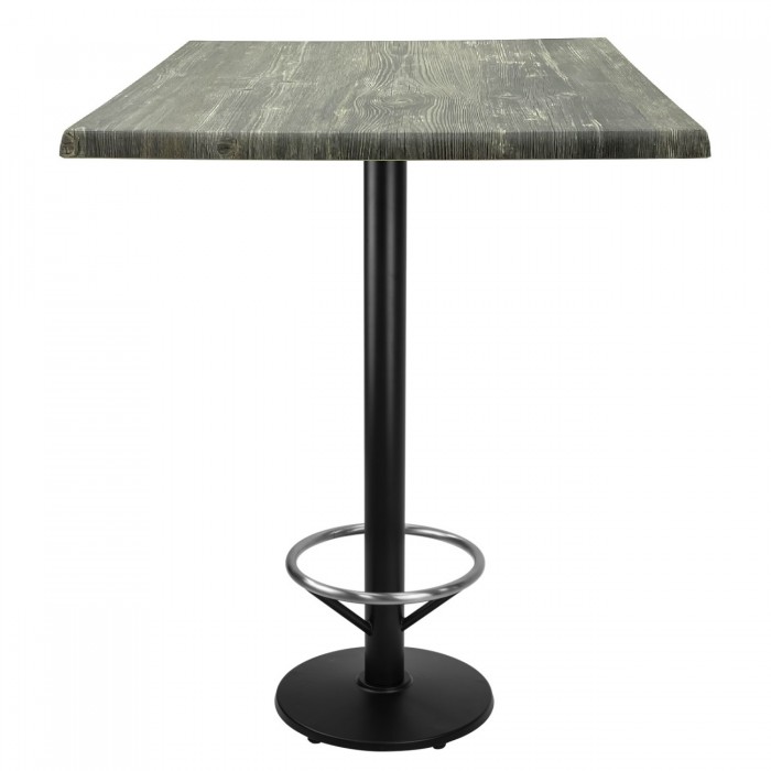Masa patrata inalta bar 80x80xh112cm Raki Olp Pine blat werzalit si picior metalic negru cu suport picioare 43xh110cm