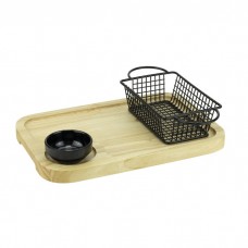 Platou lemn  CULINARO 30x20cm cu bol sos 7cm si cos cartofi prajiti 16x10,5xh5cm