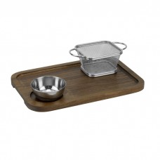 Platou lemn mahon CULINARO 30x20cm cu bol sos 7cm si cos cartofi prajiti 10,5x9xh6,2cm