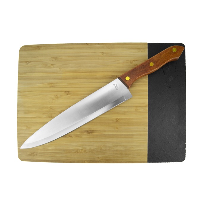 Platou prezentare,servire bambus cu ardezie CULINARO 33x24xh1,9 cm si cutit de bucatarie