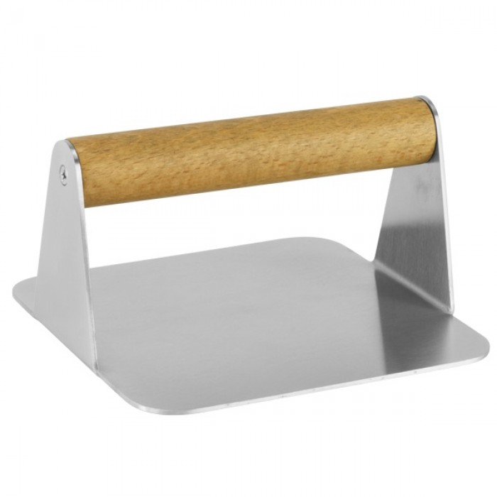 Presa pentru burgher inox cu maner lemn patrata 14x14cm