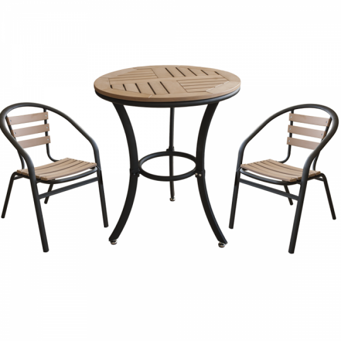 Set balcon masa rotunda POLYWOOD NATURAL 60x72cm cu 2 scaune 77x40x37cm B003021-95315-95312