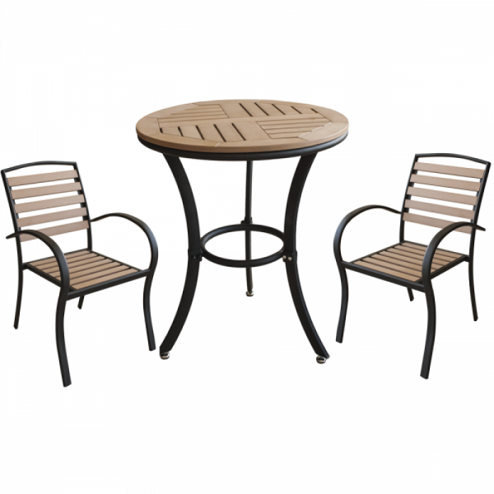 Set balcon masa rotunda POLYWOOD NATURAL 60x72cm cu 2 scaune 86x40x45cm B003023-95315-95313