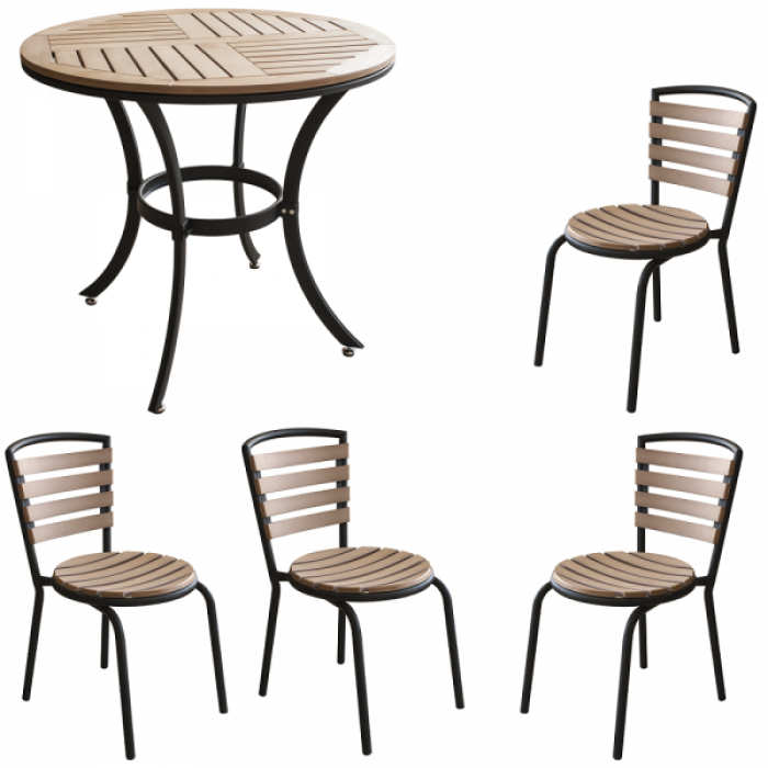 Set terasa masa rotunda POLYWOOD NATURAL 80x72cm cu 4 scaune 77x40cm B003025-95314-95311