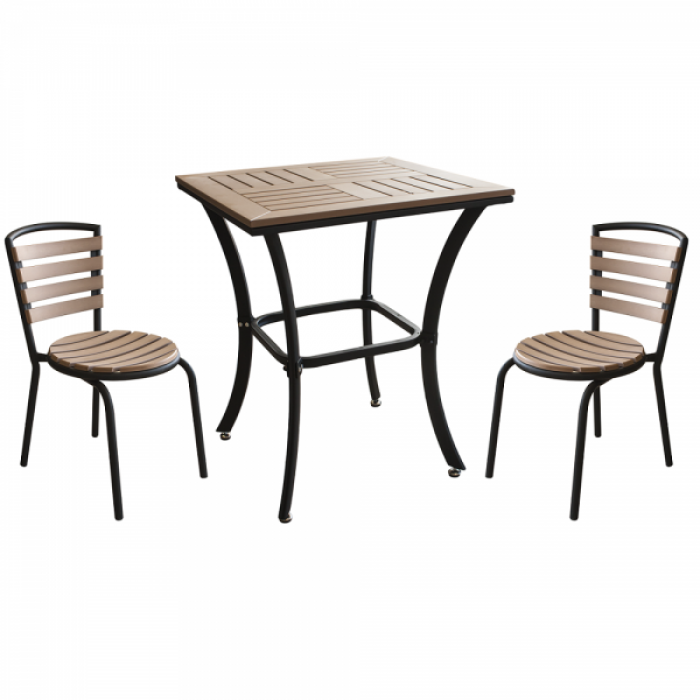 Set balcon masa patrata POLYWOOD NATURAL 60x60x72cm cu 2 scaune 77x40cm B003031-95316-95311