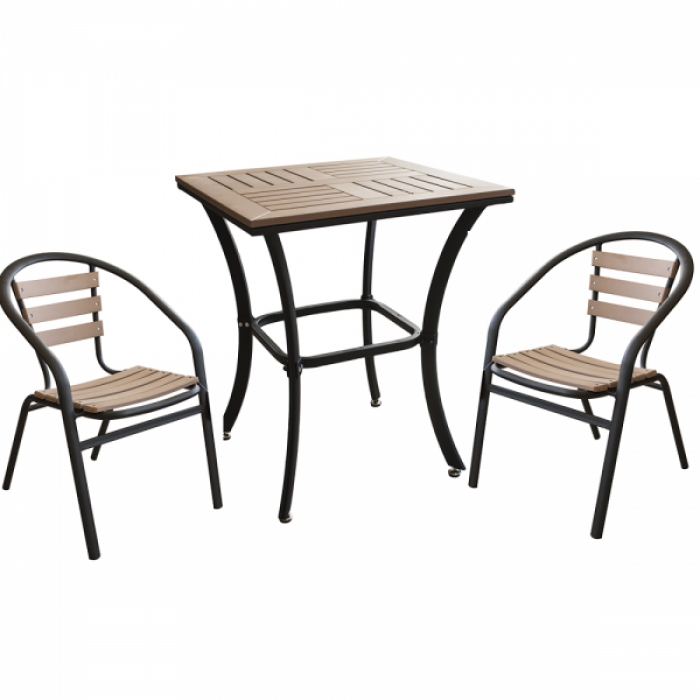 Set balcon masa patrata POLYWOOD NATURAL 60x60x72cm cu 2 scaune 77x40x37cm B003033-95316-95312