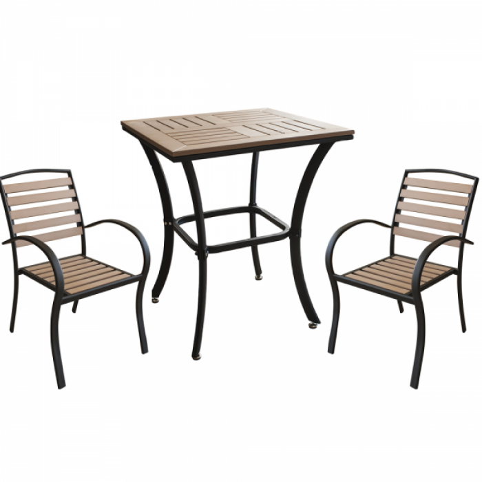 Set balcon masa patrata POLYWOOD NATURAL 60x60x72cm cu 2 scaune 86x40x45cm B003035-95316-95313