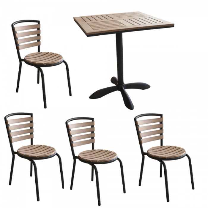 Set terasa,bistro masa patrata POLYWOOD NATURAL 70x70x72cm cu 4 scaune 77x40cm B003037-95317-95311