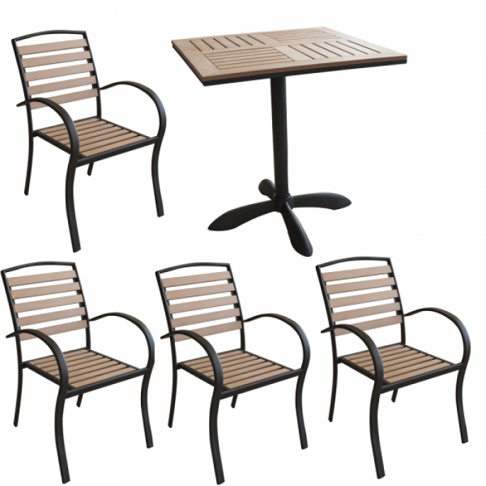 Set terasa,bistro masa patrata POLYWOOD NATURAL 70x70x72cm cu 4 scaune 86x40x45cm B003041-95317-95313