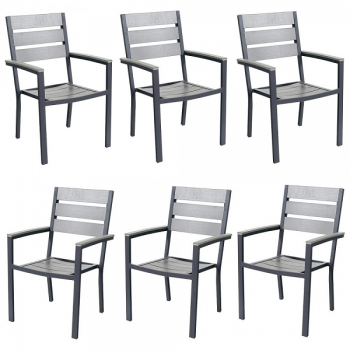 Set 6 scaune cu brate POLYWOOD GREY 60x57x89cm culoare gri B003044-9517