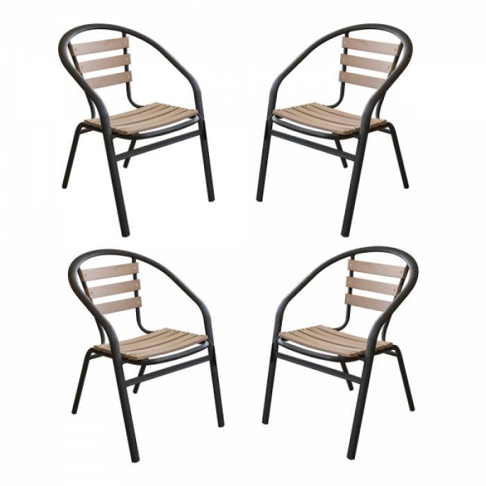 Set 4 scaune cu brate POLYWOOD NATURAL 77x40x37cm B003049-95312