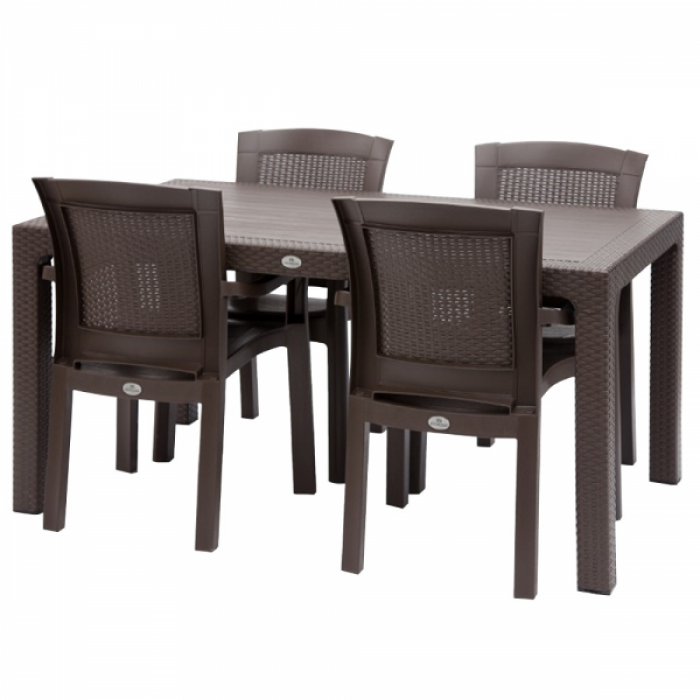 Set mobila terasa TIVOLI masa CLASSI RATAN 90x150x75cm 4 scaune ROMA RATTAN polipropilen/fibra sticla culoare cafea B004275-42303-42316