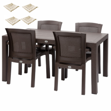 Set mobilier terasa TIVOLI masa CLASSI RATAN 90x150x75cm 4 scaune ROMA RATTAN polipropilen/fibra sticla culoare cafea,4 perne scaun B004276-42303-42316