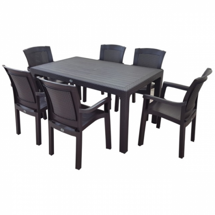 Set mobila gradina,terasa TIVOLI masa CLASSI RATAN 90x150x75cm 6 scaune ROMA RATTAN polipropilen/fibra sticla culoare cafea B004281-42303-42316