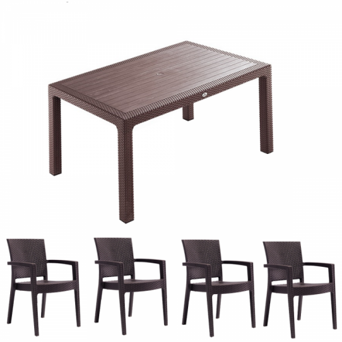 Set mobila terasa INGLESA masa CLASSI RATAN 90x150x75cm 4 scaune PARIS RATTAN polipropilen/fibra sticla culoare cafea B004293-42303-42332