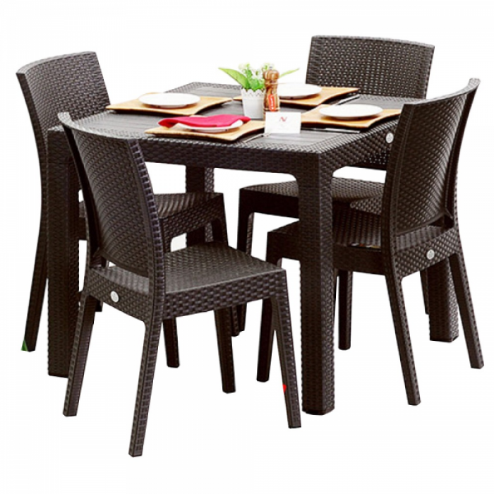 Set exterior BLANZAC masa patrata CLASSI RATAN 90x90x75cm 4 scaune NICE polipropilen/fibra sticla culoare cafea B004305-42300-42334