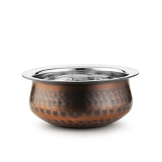 Oala Hyderabadi Handi cu relief, CULINARO ANTIQUE, D14,5xh6cm, 600ml, din inox cu strat cupru