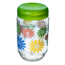 Borcan din sticla cu capac plastic, RAKI, 750ml, cu diferite decoruri si culori