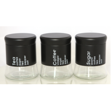 Set 3 borcane pentru depozitare RAKI TOP, 3x750ml, D11xh14,5cm, din sticla cu capace filetate, negre
