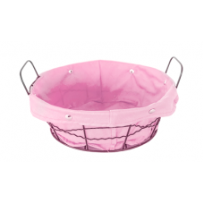 Cos servire paine rotund RAKI 23x8cm din metal si panza, roz