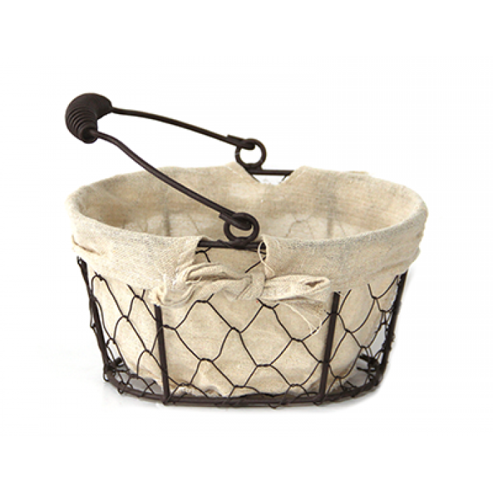 Cos servire paine oval RAKI 24,5x20x14cm din metal si panza cu maner