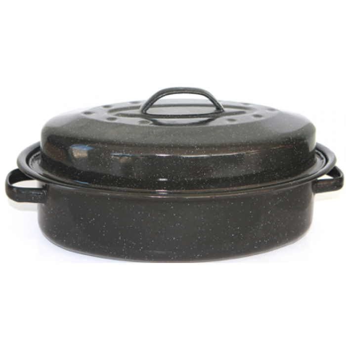 Cratita ovala emailata cu capac RAKI 42xh9cm