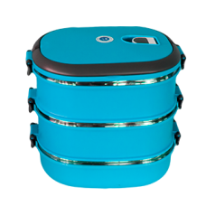 Ansamblu caserole ovale RAKI, termos transport alimente, set 3 piese suprapozabile, inox-plastic, 20x15xh19cm, 2,7l