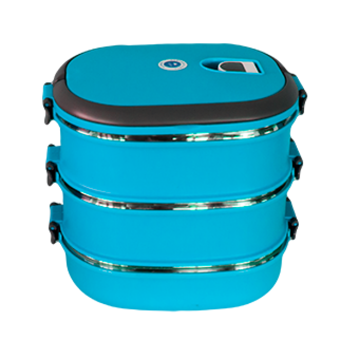 Ansamblu caserole ovale RAKI, termos transport alimente, set 3 piese suprapozabile, inox-plastic, 20x15xh19cm, 2,7l