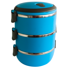 Ansamblu caserole RAKI, termos transport alimente, set 3 piese suprapozabile, inox-plastic, D16xh21cm, 2,1l