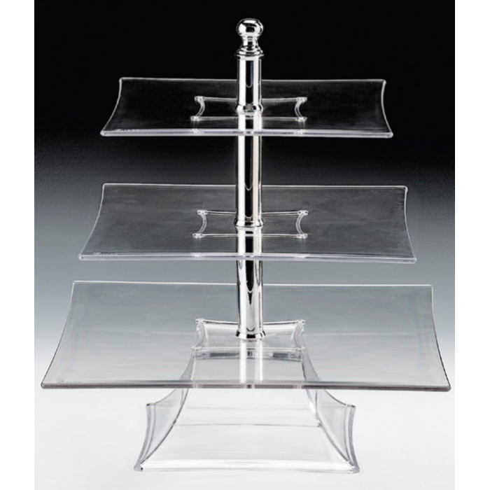 Display cu trei niveluri RAKI, 35x35xh44cm, policarbonat transparent, 35x35cm/30x30cm/25x25cm