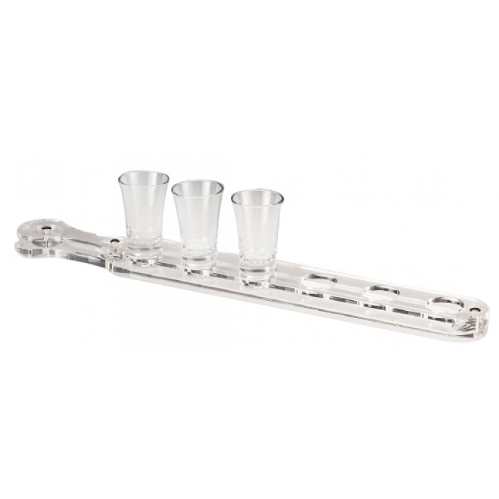 Display acrilic prezentare si servire RAKI, 6 compartimente pentru shot-uri, 52x5,5cm