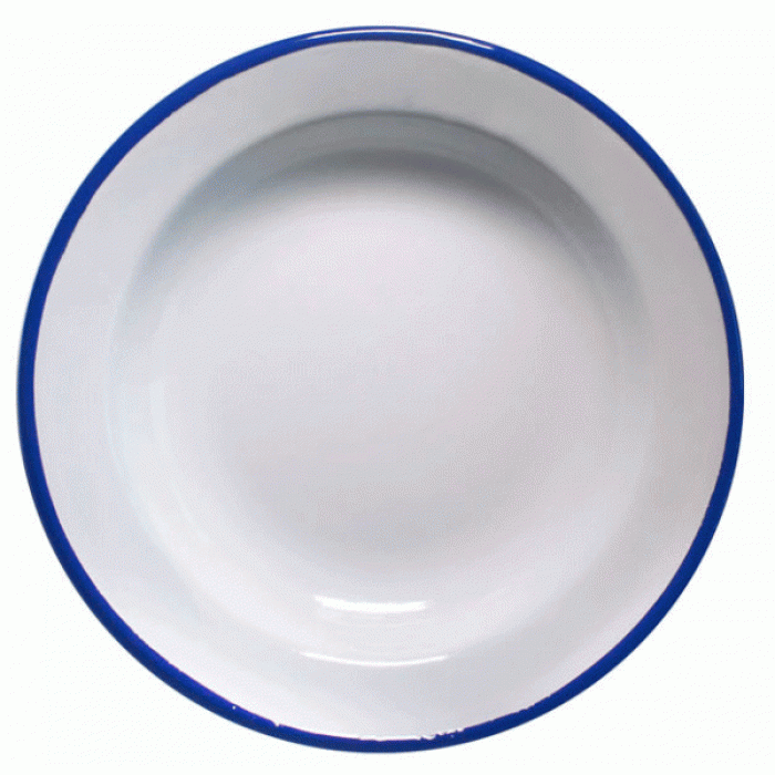 Farfurie emailata adanca RAKI RETRO 22cm alb/albastru