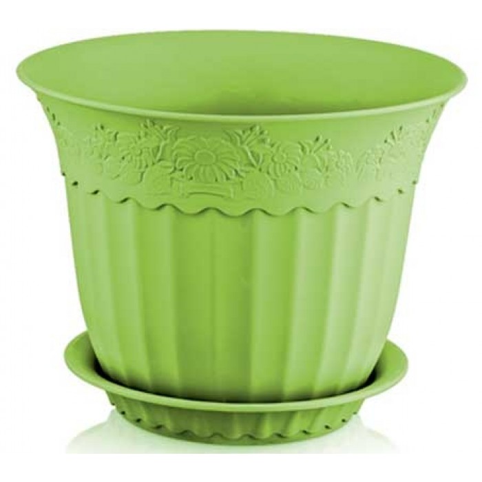 Ghiveci flori cu farfurie ANTIK 1,2lt 15x11cm GREEN NEON MN0131493