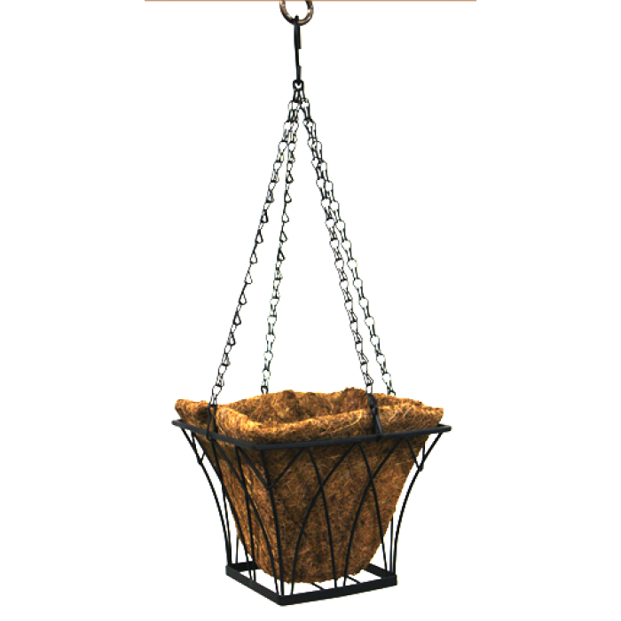 Ghiveci flori suspendabil cu fibra de nuca de cocos patrat 25x25x18cm cu lant MN019785
