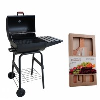 Gratar carbune RAKI cadou set 3 piese furculita gratar,cutit 20 cm si toctor lemn SIMONAGGIO CHURRASCO MN0198651
