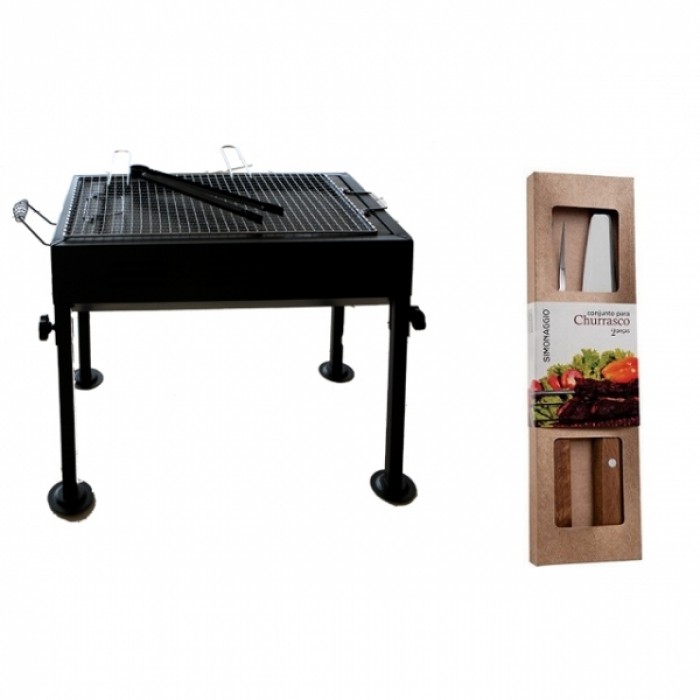 Gratar demontabil carbune RAKI cadou set furculita gratar si cutit 20cm SIMONAGGIO CHURRASCO MN019878