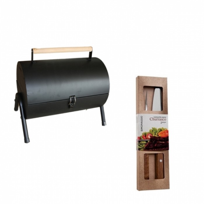 Gratar portabil carbune RAKI cadou set furculita gratar si cutit 20cm SIMONAGGIO CHURRASCO MN019879