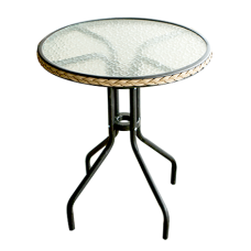 Masa rotunda gradina/balcon RAKI, D60cm, cadru metalic, blat sticla, accente poliratan, neagra