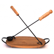 Platou lemn OVAL complect 2 ace frigarui 40cm si solnita