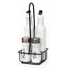 Oliviera 5 piese RAKI 2 sticle ulei si otet de 250ml, solnita si pipernita, suport metalic negru