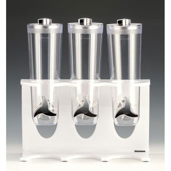 Dispenser cereale triplu 3x2lt cu suport acrilic alb RAKI 40x17x44cm