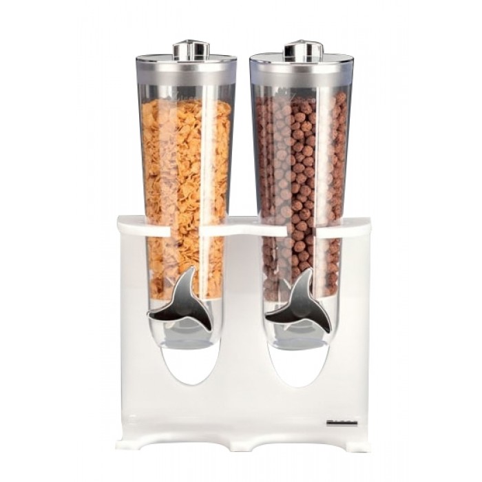 Dispenser cereale dublu 2x2lt cu suport acrilic RAKI 28x17x44cm alb