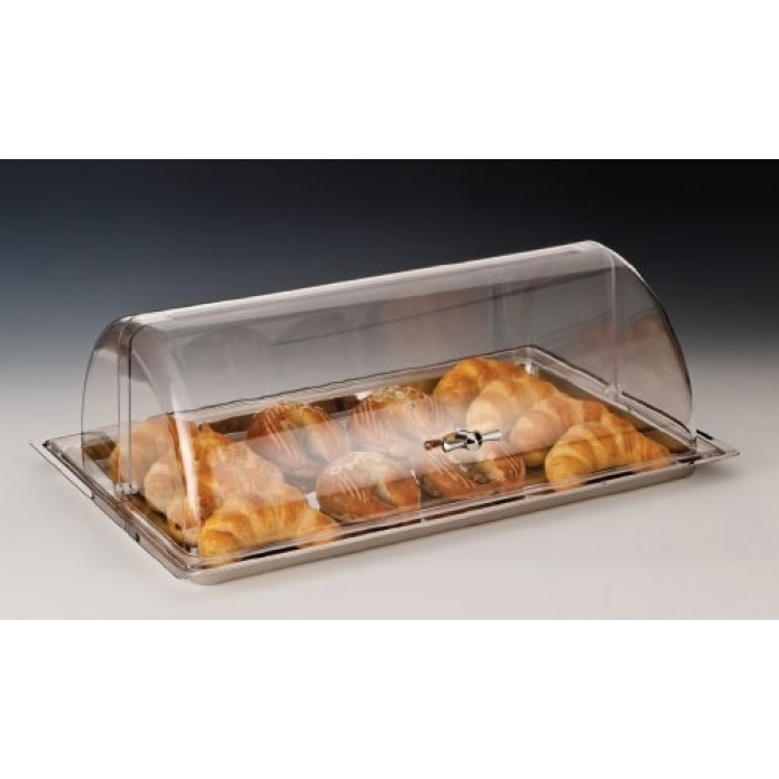 Platou inox cu capac rolltop policarbonat RAKI, servire bufet, 44x28xh17cm