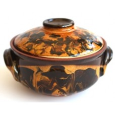 Oala din lut cu capac pentru cuptor RAKI, 650ml, pictata manual