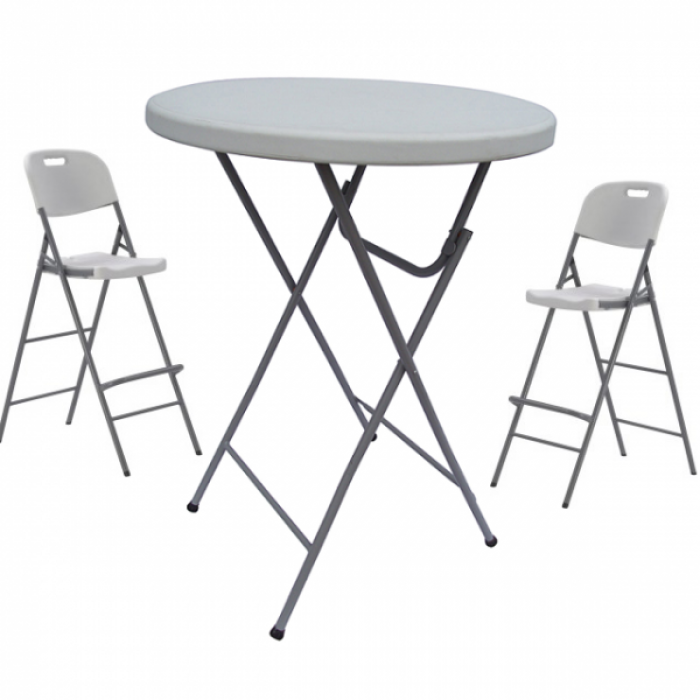 Set masa plianta rotunda inalta catering D80xH110cm cu 2 scaune pliante inalte MN016694-3-66245