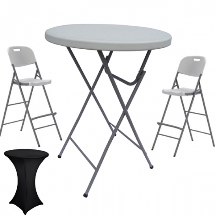Set masa plianta rotunda inalta catering D80xH110cm cu 2 scaune pliante inalte si husa elastica neagra MN016694-8-66245