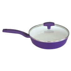Tigaie GRAMMY de culoare mov ,cu capac transparent,26cm,acoperita cu un strat ceramic neaderent